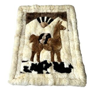 Vintage Alpaca Rug Wool Llama Fur Peruvian Size 65” x 50”